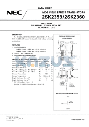 2SK2359 datasheet - SWITCHING N-CHANNEL POWER MOS FET INDUSTRIAL USE