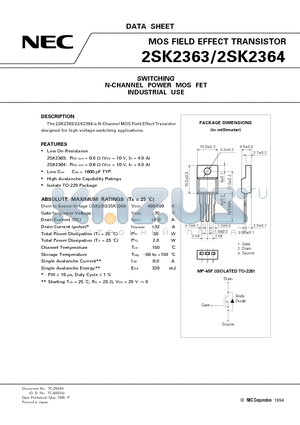 2SK2363 datasheet - SWITCHING N-CHANNEL POWER MOS FET INDUSTRIAL USE