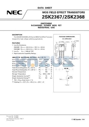 2SK2368 datasheet - SWITCHING N-CHANNEL POWER MOS FET INDUSTRIAL USE