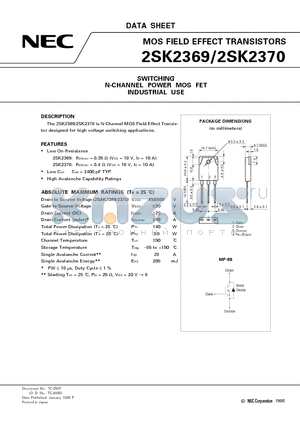 2SK2369 datasheet - SWITCHING N-CHANNEL POWER MOS FET INDUSTRIAL USE