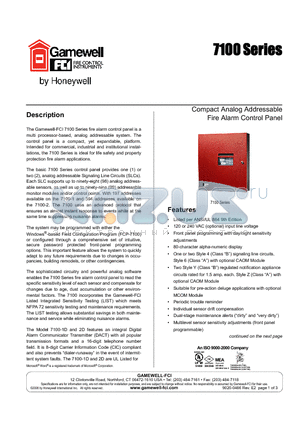 BK-7100-2 datasheet - Compact Analog Addressable Fire Alarm Control Panel