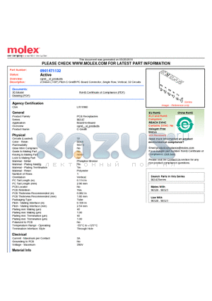 0901471132 datasheet - 2.54mm (.100) Pitch C-Grid^ PC Board Connector, Single Row, Vertical, 32 Circuits