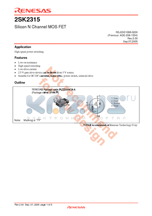 2SK2315TYTR-E datasheet - Silicon N Channel MOS FET