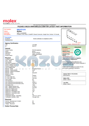 0901471210 datasheet - 2.54mm (.100) Pitch C-Grid^ PC Board Connector, Single Row, Vertical, 10 Circuits