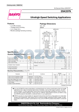 2SK2379 datasheet - Ultrahigh-Speed Switching Applications