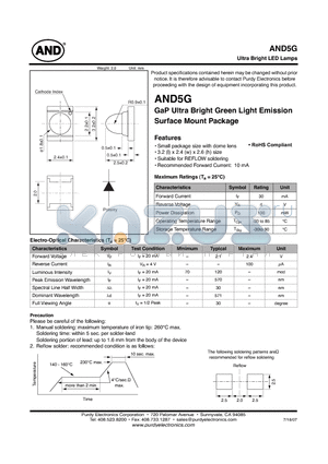 AND5G datasheet - GaP Ultra Bright Green Light Emission Surface Mount Package