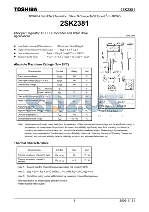 2SK2381 datasheet - Silicon N Channel MOS Type Chopper Regulator, DC−DC Converter and Motor Drive Applications