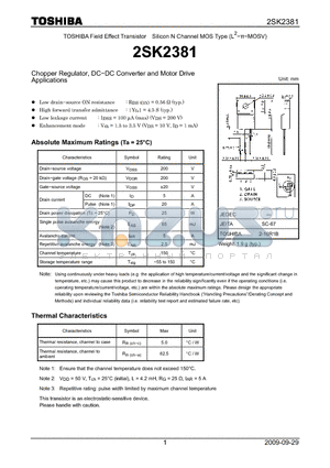 2SK2381 datasheet - Chopper Regulator, DC−DC Converter and Motor Drive Applications