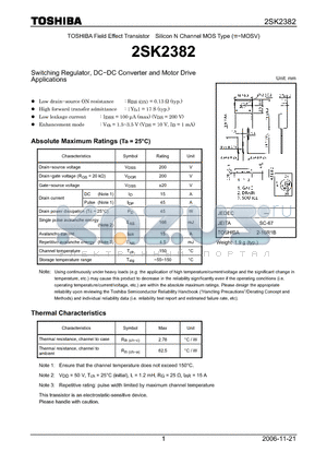 2SK2382 datasheet - Silicon N Channel MOS Type Switching Regulator, DC−DC Converter and Motor Drive Applications