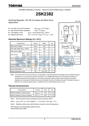 2SK2382 datasheet - Switching Regulator, DC−DC Converter and Motor Drive Applications