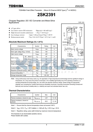 2SK2391 datasheet - Silicon N Channel MOS Type Chopper Regulator, DC−DC Converter and Motor Drive Applications