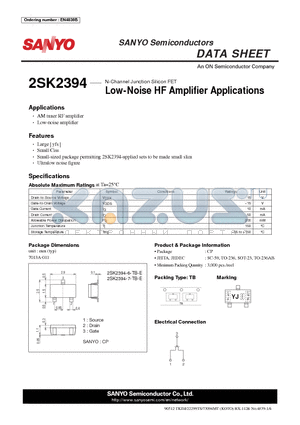 2SK2394-6-TB-E datasheet - N-Channel Junction Silicon FET Low-Noise HF Amplifi er Applications