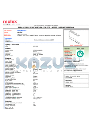 0901471332 datasheet - 2.54mm (.100) Pitch C-Grid^ PC Board Connector, Single Row, Vertical, 32 Circuits