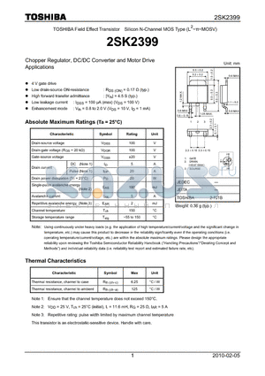 2SK2399_10 datasheet - Chopper Regulator, DC/DC Converter and Motor Drive Applications