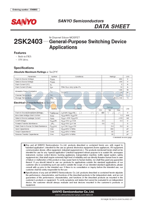 2SK2403 datasheet - General-Purpose Switching Device Applications