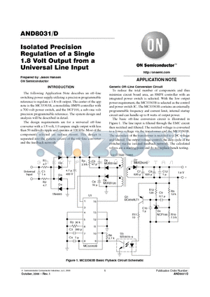 AND8031 datasheet - Isolated Precision Regulation of a Single 1.8 Volt Output from a Universal Line Input
