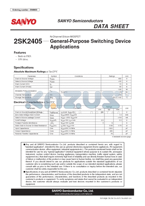 2SK2405 datasheet - General-Purpose Switching Device Applications