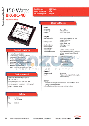 BK60C-048L-025F40H datasheet - 150 Watts