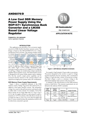 AND8079 datasheet - A Low Cost DDR Memory Power Supply Using the NCP1571 Synchronous Buck Converter and a LM358 Based Linear Voltage Regulator