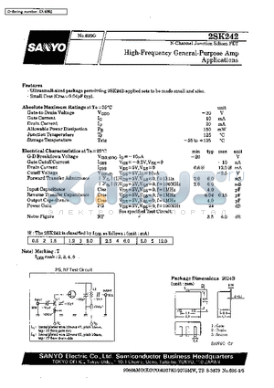 2SK242 datasheet - High-Frequency, General-Purpose Amp Applications