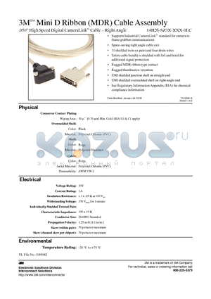 14H26-SZ3M-350-0LC datasheet - 3M Mini D Ribbon (MDR) Cable Assembly