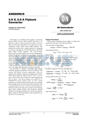 AND8099 datasheet - 5.0 V, 2.0 A Flyback Converter