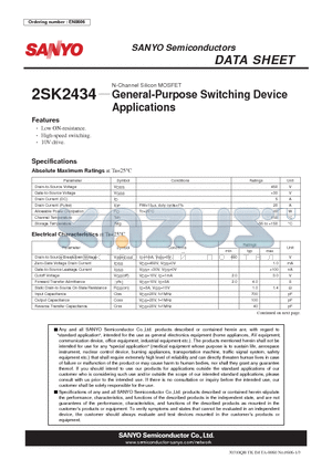 2SK2434 datasheet - General-Purpose Switching Device Applications