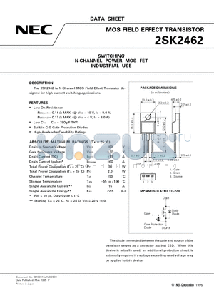 2SK2462 datasheet - SWITCHING N-CHANNEL POWER MOS FET INDUSTRIAL USE