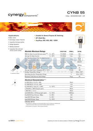 CYNB55-1000PT datasheet - 55Amp - 400/600/800/1000V - SCR