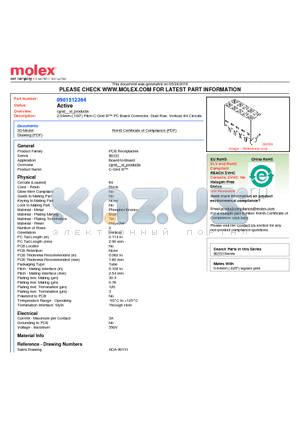 0901512364 datasheet - 2.54mm (.100) Pitch C-Grid III PC Board Connector, Dual Row, Vertical, 64 Circuits