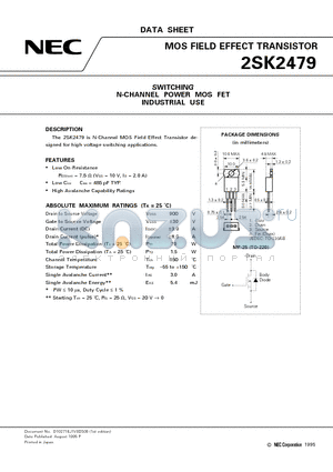 2SK2479 datasheet - SWITCHING N-CHANNEL POWER MOS FET INDUSTRIAL USE