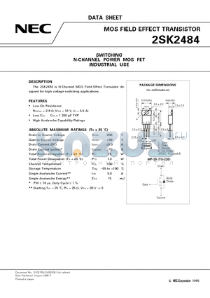 2SK2484 datasheet - SWITCHING N-CHANNEL POWER MOS FET INDUSTRIAL USE