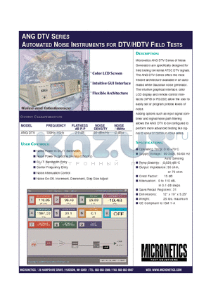 ANG-DTV-C datasheet - AUTOMATED NOISE INSTRUMENTS FOR DTV/HDTV FIELD TESTS