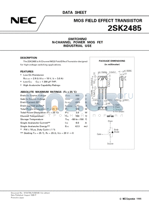 2SK2485 datasheet - SWITCHING N-CHANNEL POWER MOS FET INDUSTRIAL USE