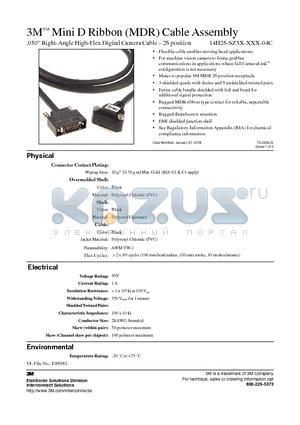 14H26-SZ3M-A00-04C datasheet - 3M Mini D Ribbon (MDR) Cable Assembly