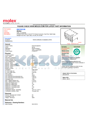 0901522160 datasheet - 2.54mm (.100) Pitch C-Grid III PC Board Connector, Dual Row, Right Angle, Straight PCB Pins 1.0lm (40l) Tin (Sn), 60 Circuits