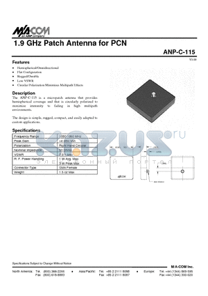 ANP-C-115 datasheet - 1.9 GHz Patch Antenna for PCN