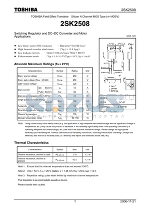 2SK2508_06 datasheet - Silicon N Channel MOS Type Switching Regulator and DC−DC Converter and Motor Applications