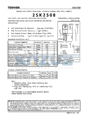 2SK2508 datasheet - HIGH SPEED HIGH VOLTAGE SWITCHING APPLICATIONS SWITCHING REGULATOR AND DC-DC CONVERTER AND MOTOR APPLICATION