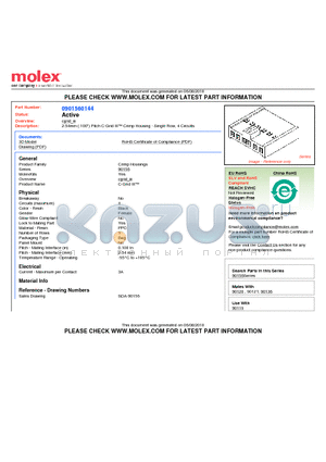 0901560144 datasheet - 2.54mm (.100) Pitch C-Grid III Crimp Housing - Single Row, 4 Circuits