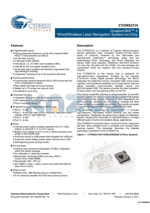 CYONS2110 datasheet - OvationONS II Wired/Wireless Laser Navigation System-on-Chip