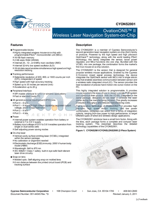 CYONS2001 datasheet - OvationONS II Wireless Laser Navigation System-on-Chip