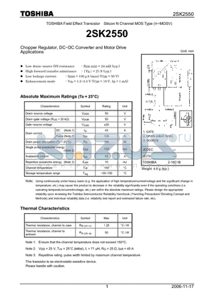 2SK2550 datasheet - Silicon N Channel MOS Type Chopper Regulator, DC−DC Converter and Motor Drive Applications