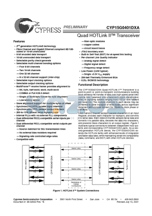 CYP15G0401DXA-BGI datasheet - Quad HOTLink II  Transceiver