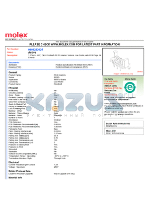 0903253024 datasheet - 1.27mm (.050) Pitch Picoflex^ PF-50 Header, Vertical, Low Profile, with PCB Pegs, 24 Circuits