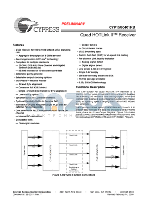 CYP15G0401RB-BGC datasheet - Quad HOTLink II Receiver