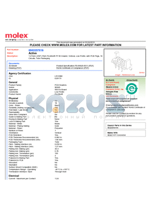 0903257018 datasheet - 1.27mm (.050) Pitch Picoflex^ PF-50 Header, Vertical, Low Profile, with PCB Pegs, 18 Circuits, Tube Packaging