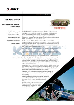 ANPRC-150 datasheet - ADVANCED HF/VHF TACTICAL RADIO SYSTEM