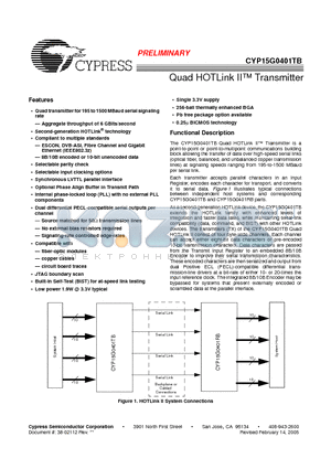 CYP15G0401TB-BGC datasheet - Quad HOTLink II Transmitter