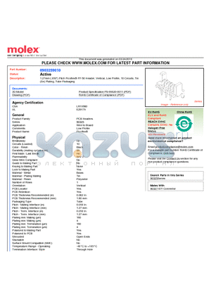 0903259010 datasheet - 1.27mm (.050) Pitch Picoflex^ PF-50 Header, Vertical, Low Profile, 10 Circuits, Tin (Sn) Plating, Tube Packaging